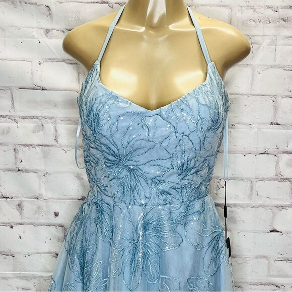 LA FEMME  cloud blue formal dress with open back and sequins  27704 - Picture 4 of 11